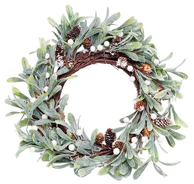 Guirlanda de Natal Decorada Verde Nevado e Frutas Brancas 33cm - Mini Guirlanda - Ref 1206379 Cromus