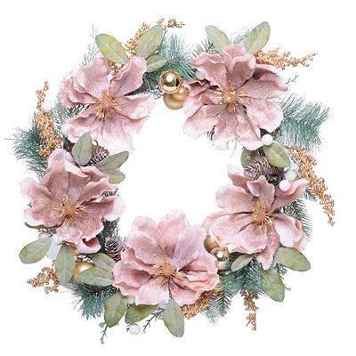 Guirlanda de Natal Flores Rosê e Ouro 50x50cm - Ref 1022563 Cromus