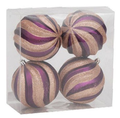 Bolas de Natal Listrada Espiral Roxo e Dourado 10 cm com 4 Unidades - Ref 1020190 Cromus