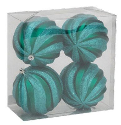 Bola de Natal Listrada Espiral Verde Tiffany 10 cm com 4 Unidades - Ref 1020187 Cromus