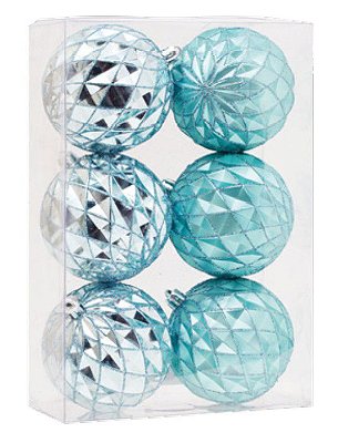 Bola de Natal Azul Claro 8cm Jogo com 6 Unidades - Ref 1207240 Cromus
