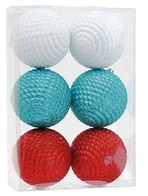 Bola de Natal Azul Claro, Vermelho e Branco 8cm Jogo com 6 Un - Ref 1207210 Cromus