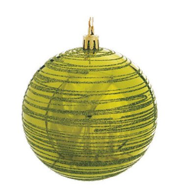 Bola de Natal Verde Claro com Listras em Glitter 8cm Jogo com 6 Unidades - Ref 1213578 Cromus