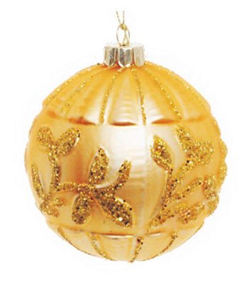 Bola de Natal de Vidro Folhas Dourada 8cm Jogo com 4 Un - Ref 1312021 Cromus
