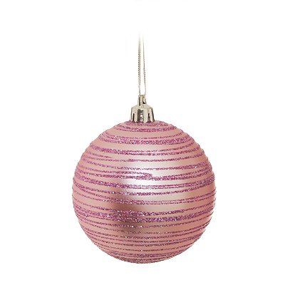 Bola de Natal Rosa Claro Listras com Gliter 8cm Jogo com 6 Un - Ref 1319033 Cromus