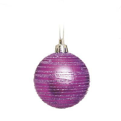 Bola de Natal Roxa com Listras e Glitter 8cm Jogo com 6 Un - Ref 1319036 Cromus