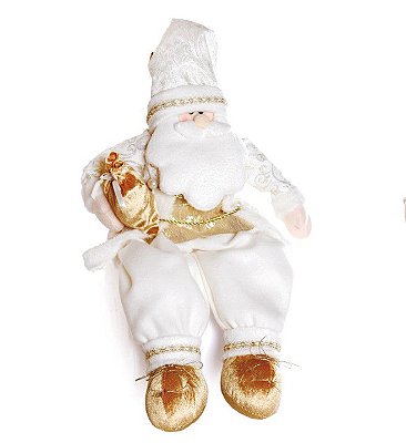 Boneco Papai Noel Sentado com Presente Branco 78cm - Coleção Dinamarca - Ref 1412502 Cromus