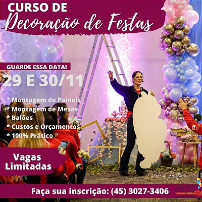 Curso PRESENCIAL de Decoração de Festas Infantis dias 29 e 30 de NOVEMBRO de 2022 com Carla Christine