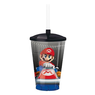 Copo Plástico com Tampa e Canudo Mario Kart 500Ml com 1 Unidade - Ref 23410198 Cromus