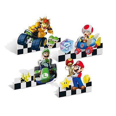 Enfeite de Mesa Silhueta Decorativa Festa Mario Kart com 4 Un - Ref 23011764 Cromus