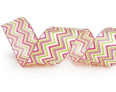 Fita Aramada Zig Zag Verde e Rosa 6,3cm x 914cm - Fitas Natalinas - Ref 1413957 Cromus