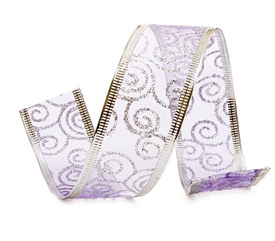 Fita Aramada de Voal com Caracol de Glitter Lilas 3,8cm x914cm - Fitas Natalinas - Ref 1213078 Cromus