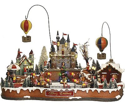 Enfeite de Resina Vila Natal com Balões Luz, Som e Movimento - Cenários em Movimento - Ref 1593034 Cromus