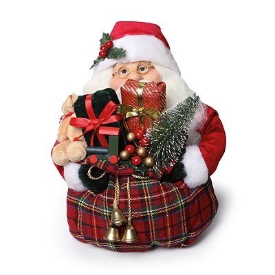 Boneco Papai Noel Para Pendurar com Saco de Presentes Xadrez 40cm - Coleção Noeis - Ref 1715663 Cromus