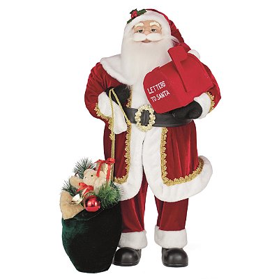 Boneco Papai Noel em Pé com Caixa de Cartas e Saco de Presentes 90cm - Coleção Noeis - Ref 1017119 Cromus