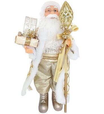 Papai Noel em Pé Segurando Cetro e Presentes 40cm - Coleção Noeis - Ref 1025544 Cromus