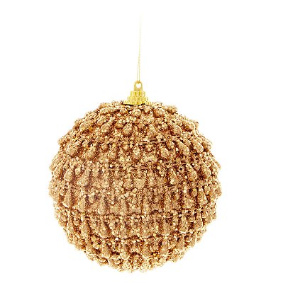 Bola de Natal Dourada Pinos 8cm Jogo com 6 Unidades - Bolas Natalinas - Ref 1416004 Cromus