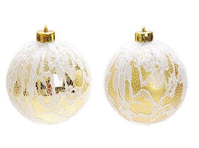 Bola de Natal Dourada com Renda Branca 8cm Jogo com 6 Un - Bolas Natalinas - Ref 1517884 Cromus