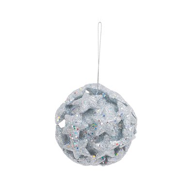 Bola de Natal Prata com Estrelas 10cm Jogo com 6Un - Bolas Natalinas - Ref 1011730 Cromus
