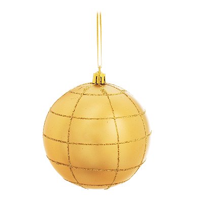 Bolas de Natal Dourada com Listras em Glitter 6cm Jogo com 6Un - Bolas Natalinas - Ref 1213449 Cromus