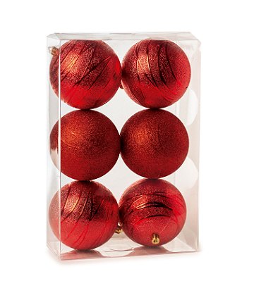 Bolas de Natal Listras Brilhante 8cm Jogo com 6Un - Bolas Natalinas - Ref 1712712 Cromus