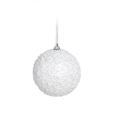 Bolas de Natal Branca Nevada com Glitter 10cm Jogo com 4Un - Bolas Natalinas - Ref 1923753 Cromus