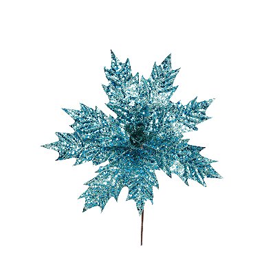 Flor de Natal Poisentia Azul Claro com Glitter - Flores Cabo Curto - Ref 1920467 Cromus