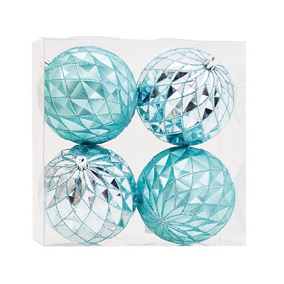 Bolas de Natal Azul Claro 10cm Jogo com 4Un - Bolas Natalinas - Ref 1207252 Cromus