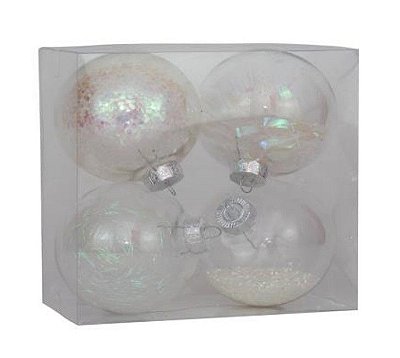 Bolas de Natal 10cm Incolor com Palha Furtacor Party Jogo com 4 Un - Bolas Natalinas - Ref 1019634 Cromus