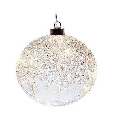 Bola de Natal de Vidro Nevado com Led 12cm com 1 Un - Bolas Natalinas - Ref 1351229 Cromus
