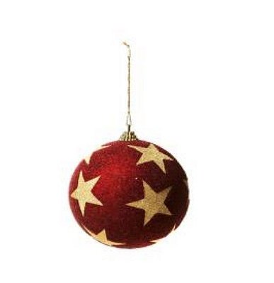 Bolas de Natal Vermelha com Estrelas Douradas 8cm Jogo com 6Un - Bolas Natalinas - Ref 1361482 Cromus