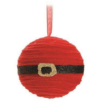 Bola de Natal Vermelha com Cinta Noel 15cm com 1Un - Bolas Natalinas - Ref 1515625 Cromus