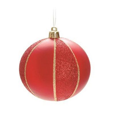 Bolas de Natal Vermelha com Glitter Dourado 10cm Jogo com 4Un - Bolas Natalinas - Ref 1513859 Cromus