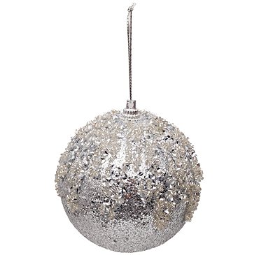 Bolas de Natal Prata com Pedras 10cm Jogo com 4Un - Bolas Natalinas - Ref 1924257 Cromus
