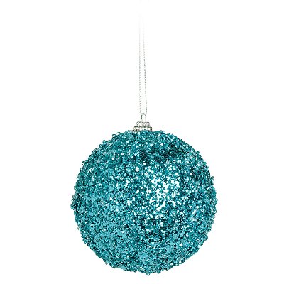 Bolas de Natal Azul Claro com Glitter 8cm Jogo com 4Un - Bolas Natalinas - Ref 1923724 Cromus