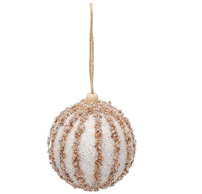 Bolas de Natal Branca com Listas Nude 8cm Jogo com 6Un - Bolas Natalinas - Ref 1923130 Cromus