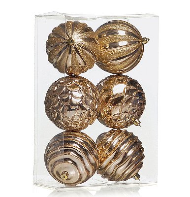 Bolas de Natal Sortidas Dourada 10cm Jogo com 6Un - Bolas Natalinas - Ref 1690256 Cromus