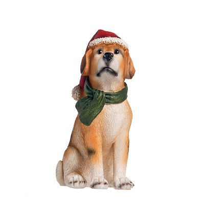 Cachorro de Resina Sentado com Gorro e Cachecol 14cm - Natal Pet Mania - Ref 1691254 Cromus