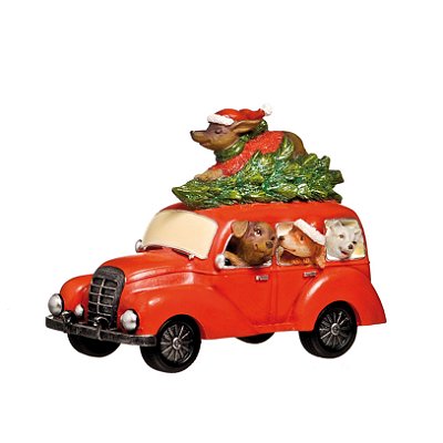 Enfeite de Resina Carro com Cachorro e Árvore - Natal Pet Mania - Ref 1694104 Cromus