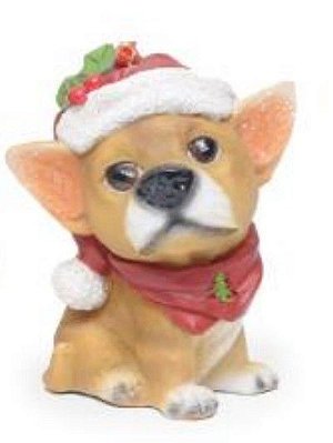 Enfeite Pendurar Cachorro de Resina Com Gorro Natal 9x6cm - Natal Pet Mania - Ref 1016436 Cromus