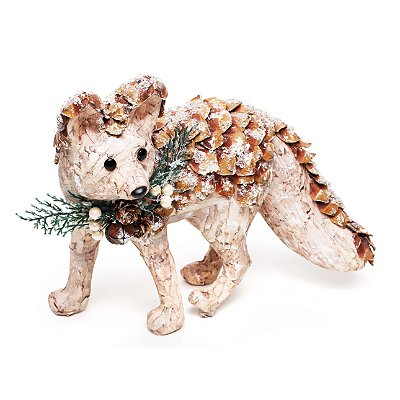 Raposa em Pé de Pinhas com Galhos No Pescoço 30x35cm - Coleção Charlote - Ref 1207603 Cromus