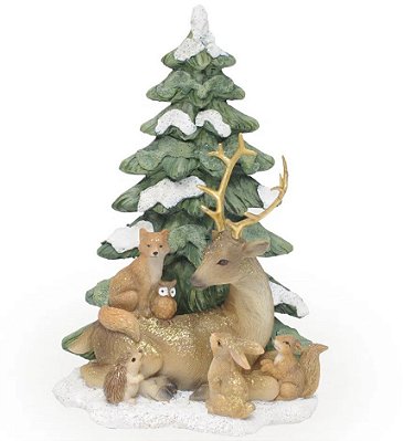 Pinheiro de Resina com Animais da Floresta 20x14cm - Coleção Cena de Natal - Ref 1017683 Cromus