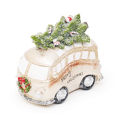 Kombi Curvada de Cerâmica com Pinheiro 15x17x9cm - Coleção Luz de Natal - Ref 1921828 Cromus