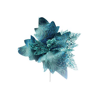 Flor de Natal Poisentia Verde Esmeralda e Azul Turquesa - Flores Cabo Curto - Ref 1590395 Cromus