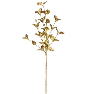 Galho Decorativo de Natal Folhas e Bolinhas Dourado - Galhos Grandes - Ref 1017216 Cromus