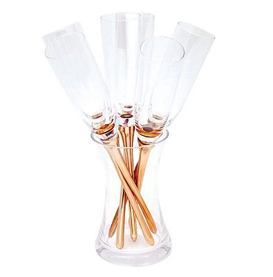 Taça Flute sem Base Incolor e Dourado 170ml Jogo com 7 Peças - Taças - Ref 1921114 Cromus