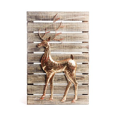 Quadro Decorativo de Madeira com Rena Metal Esquerda 60x40cm - Coleção Quadrinhos - Ref 1350621 Cromus