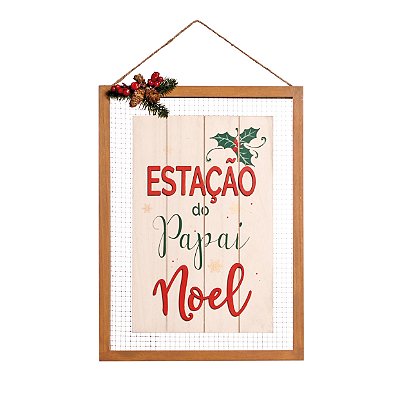 Quadro Decorativo de Madeira Estação do Papai Noel 40x30cm - Coleção Quadrinhos - Ref 1698211 Cromus