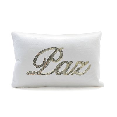Almofada de Natal Branca Paz Paetê Dourado 30x50x20cm - Almofadas de Natal - Ref 1611984 Cromus