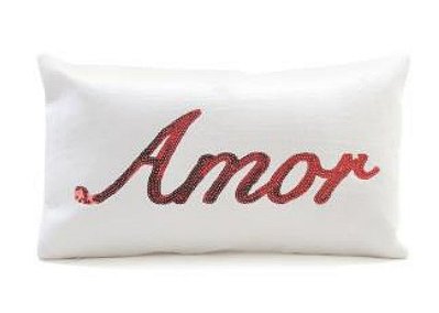 Almofada de Natal Branca Amor Paetê Vermelho 30x50x20cm - Almofadas de Natal - Ref 1611983 Cromus